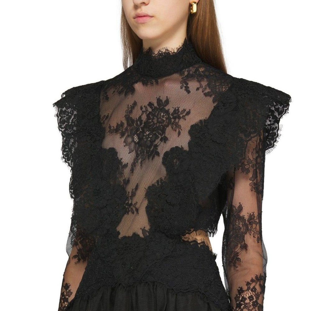 NWOT Authentic ZIMMERMANN Sensory lace linen and silk midi dress Size 1 Black - Picture 8 of 16